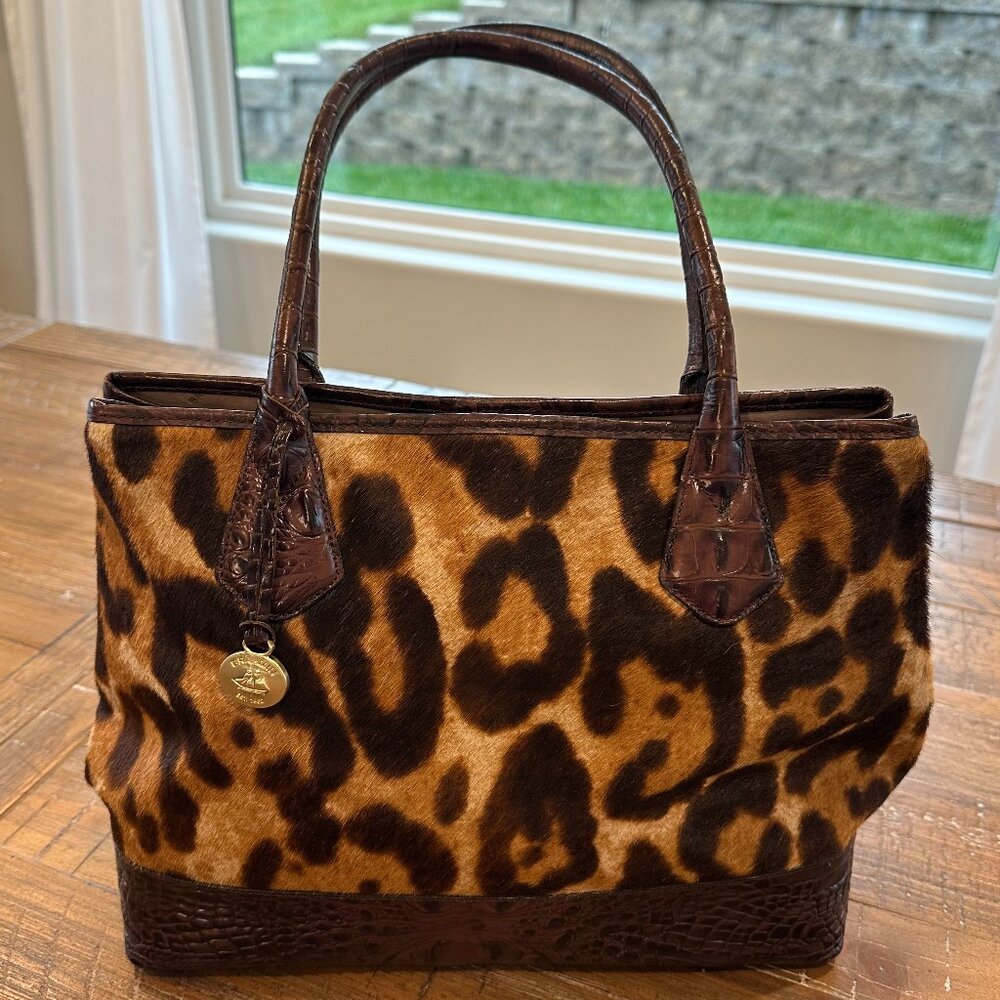 Brahmin Leopard Haircalf & Croc-Embossed Leather Satchel